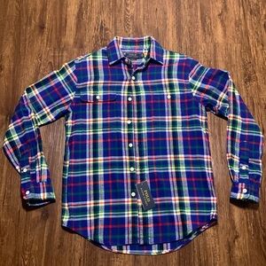 Ralph Lauren Polo Flannel Shirt Blue Long Sleeve Button Up Size Small NWT